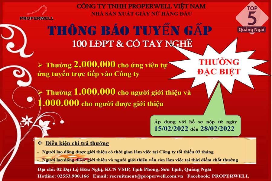 Chế độ tuyển dụng hấp dẫn tại Công ty TNHH Properwell Việt Nam