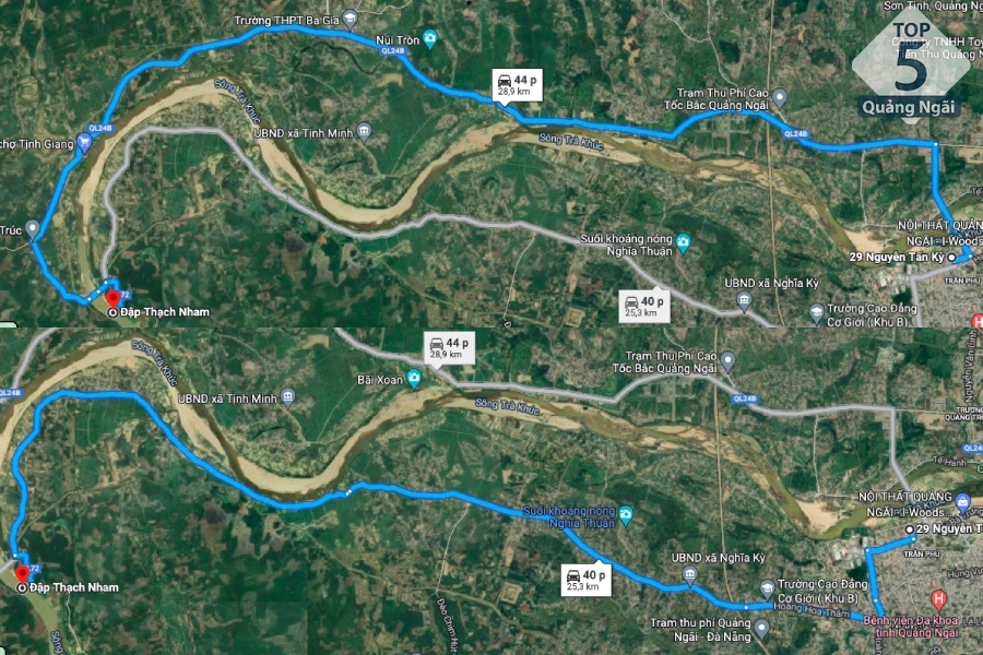 Có 2 con đường để di chuyển từ thành phố đến Đập Thạch Nham