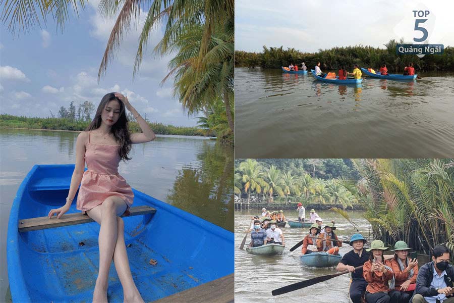 Đến Cà Ninh, bạn sẽ thuê thuyền của người dân để tham quan rừng dừa  du lịch sinh thái quảng ngãi