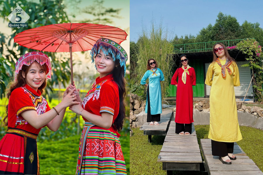 Cát Mộc Farm có dịch vụ theo áo dài và đồ Tây Bắc cho khách du lịch 