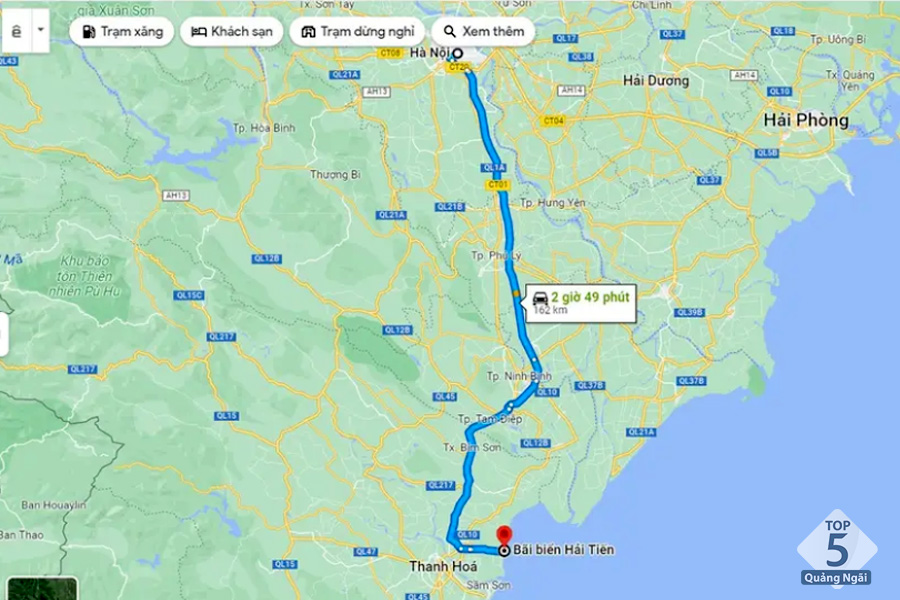 Nếu đi du lịch biển Hải Tiến tự túc bạn có thể di chuyển theo chỉ dẫn Google Maps