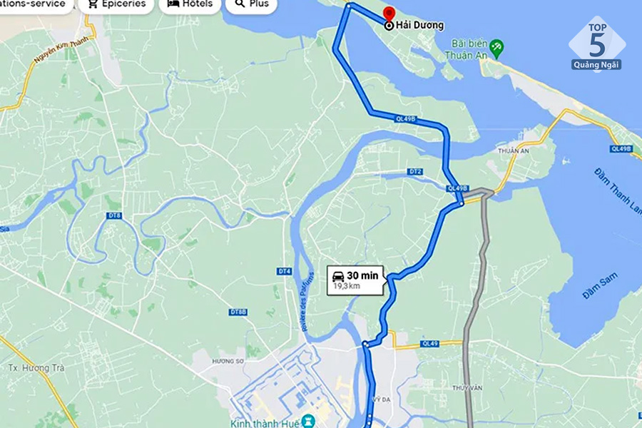 Bạn có thể di chuyển đến biển Hải Dương Huế theo Google map