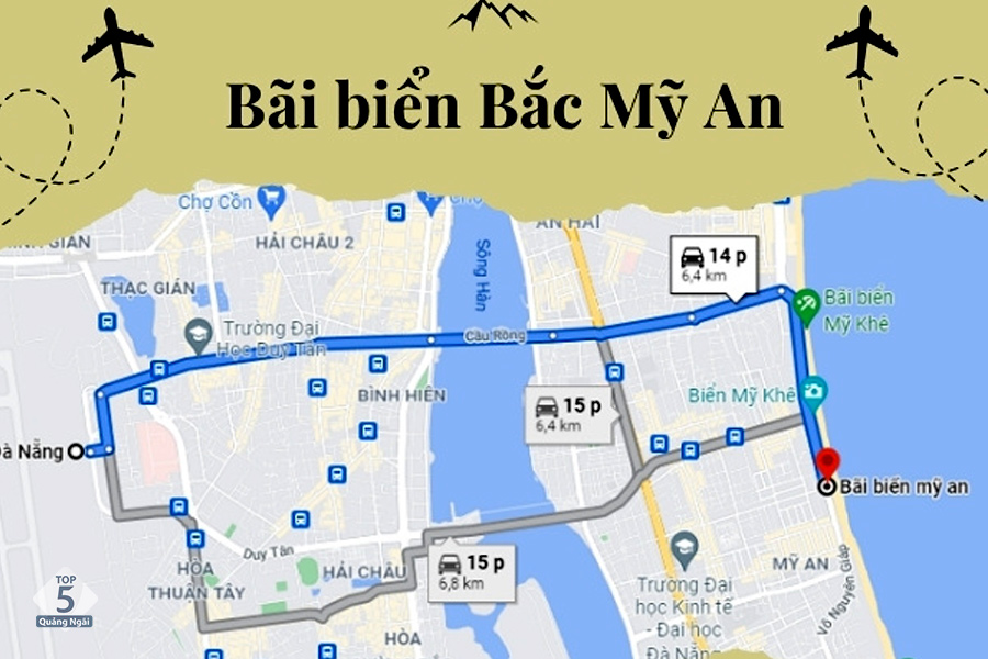Lộ trình di chuyển đến biển Mỹ An từ trung tâm Đà Nẵng Lộ trình di chuyển đến biển Mỹ An từ trung tâm Đà Nẵng